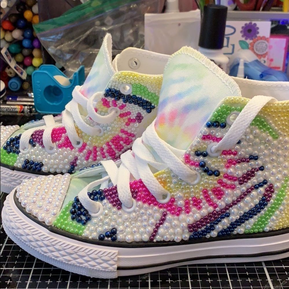 Converse Tie Dye Pearl Encrusted Statement Sneakers